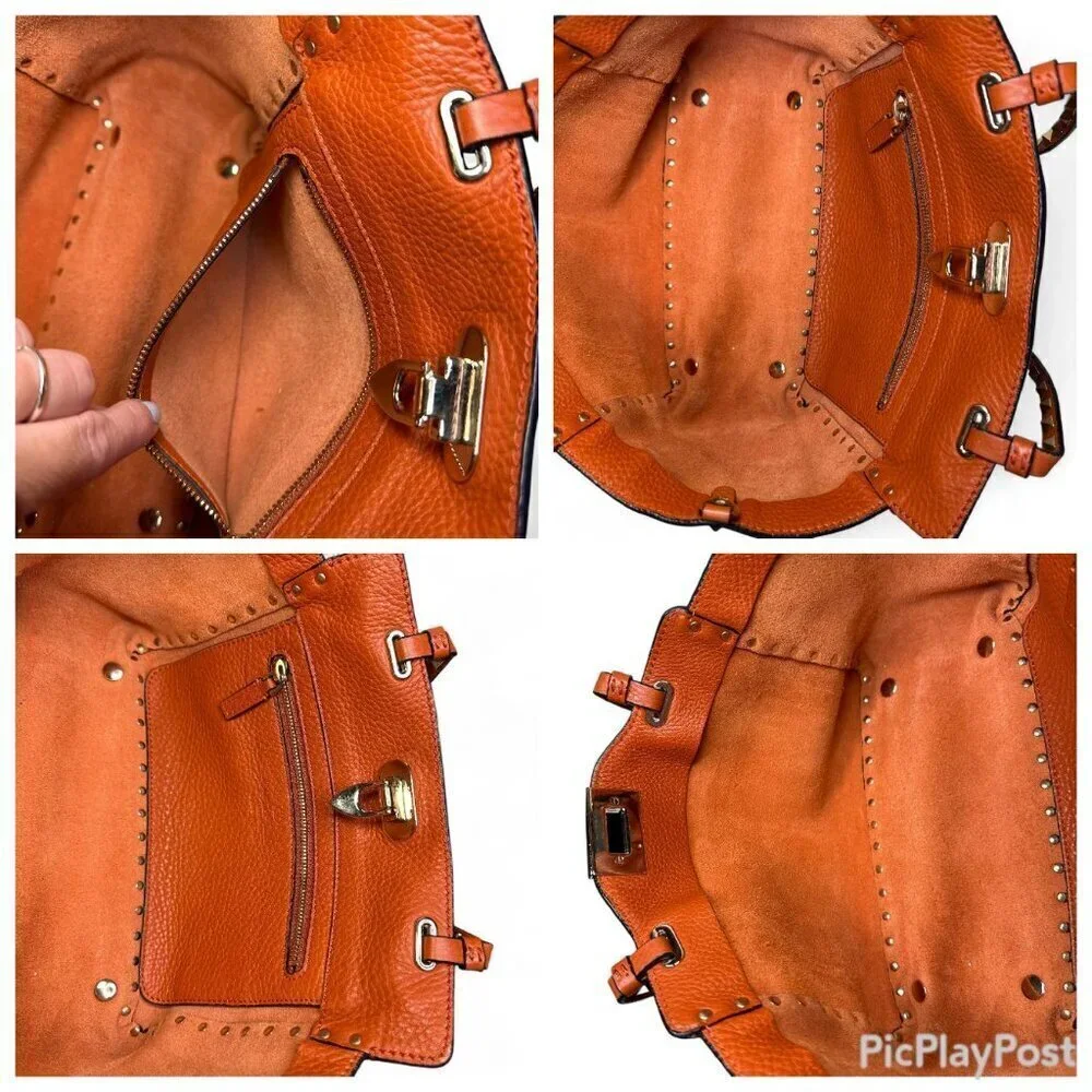 VALENTINO GARAVANI Soft Orange Leather Rockstud Tote Small, Great Condition